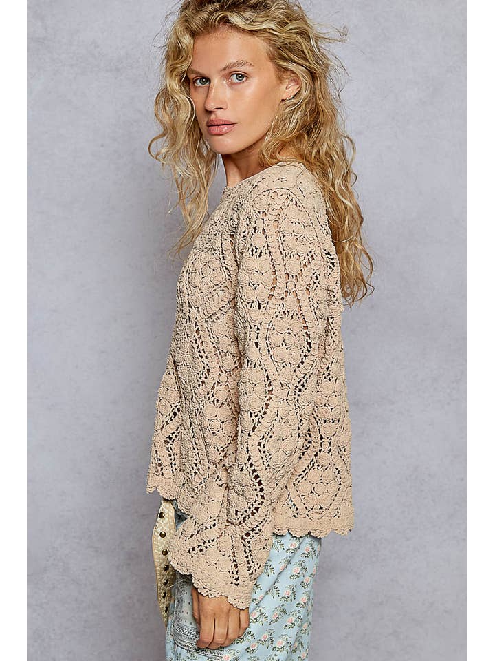 Pol Clothing - Wholesale Knit Sweater - Women's - Open knitted crochet pullover sweater