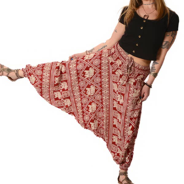 Jungle Groove Elephant Print Rayon Funky Style Harem Pants for wholesale by Gypsy Rose