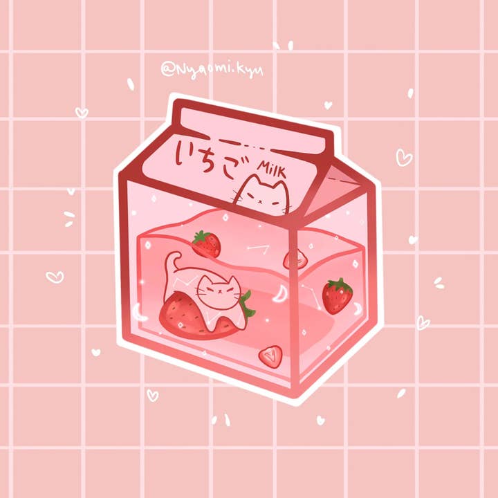 Nyaomikyu - Wholesale Sticker - Strawberry Milk Cat Sticker