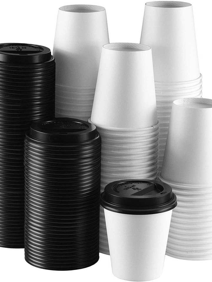 NYHI CUPS WITH BLACK LIDS (100, 12 oz) for wholesale by singleware