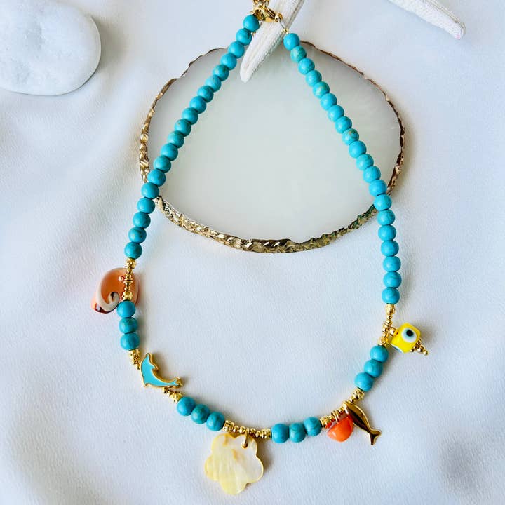 Goupi - Wholesale Beaded/Pearl Necklace - Turquoise semiprecious beaded summer necklaces