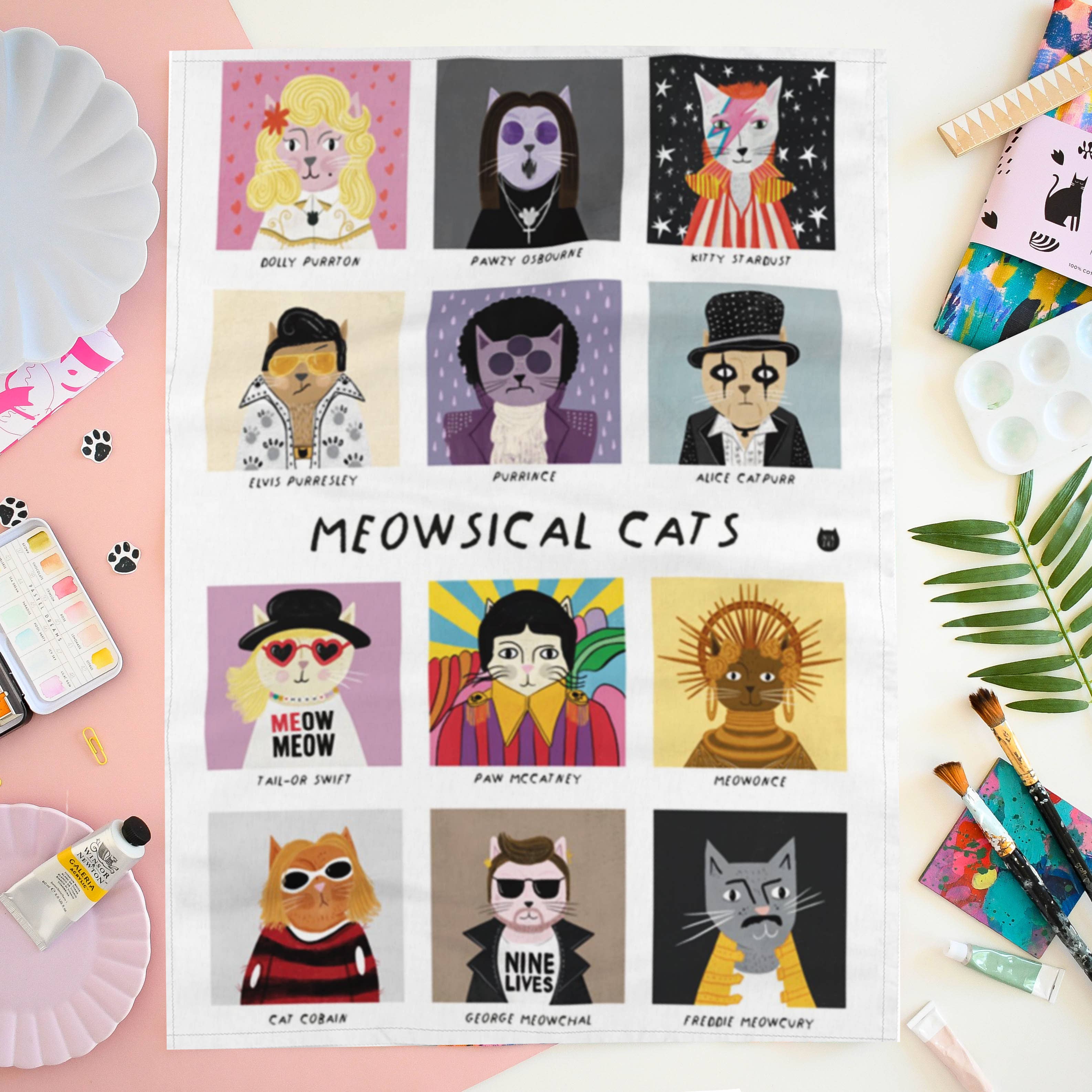 Niaski - Feline Fine Art (USA DUTIES PAID) – wholesale Tea towel – Meowsical Cats Tea Towel 1