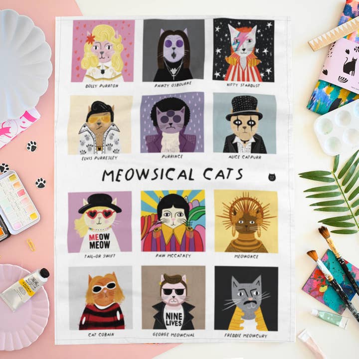 Niaski - Feline Fine Art (USA DUTIES PAID) – wholesale Tea towel – Meowsical Cats Tea Towel 1