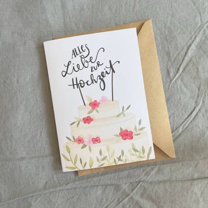 Hannahs Firlefanz - Wholesale Wedding Card - Wedding card with cake and flowers DIN A6 card + envelope1