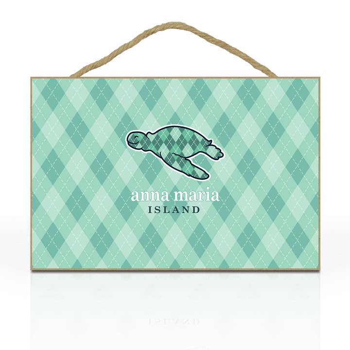 Customizable 10x7" Hanging Wood Plaque: Happy Turtle Argyle for wholesale by Matrix