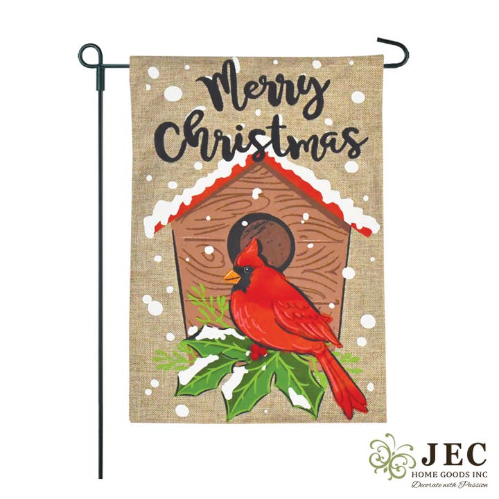 JEC Home Goods Inc - Wholesale Flag - Winter Cardinal Burlap 2-Sided Garden Flag 12.5x18"