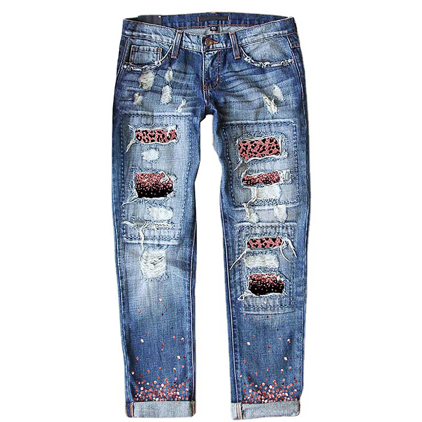 Tourtiwi – wholesale Jeans - Dam – Damjeans med blommigt tryck och slitningar4