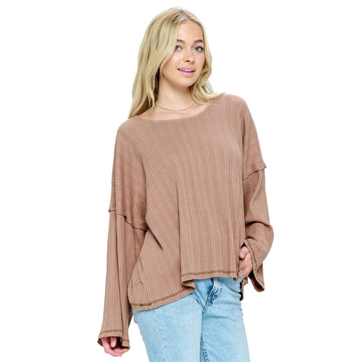 Yak & Yeti - Wholesale Knit Top - Women's - SALE Top Ribbed Raw Edge Stich2
