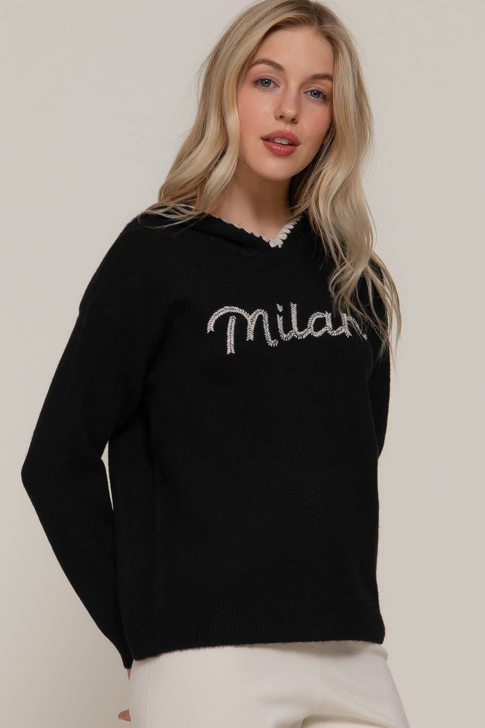 Active Basic | Active USA - Vente Pull en maille – femme - Sweat à capuche à manches longues avec détail de couture et lettres3