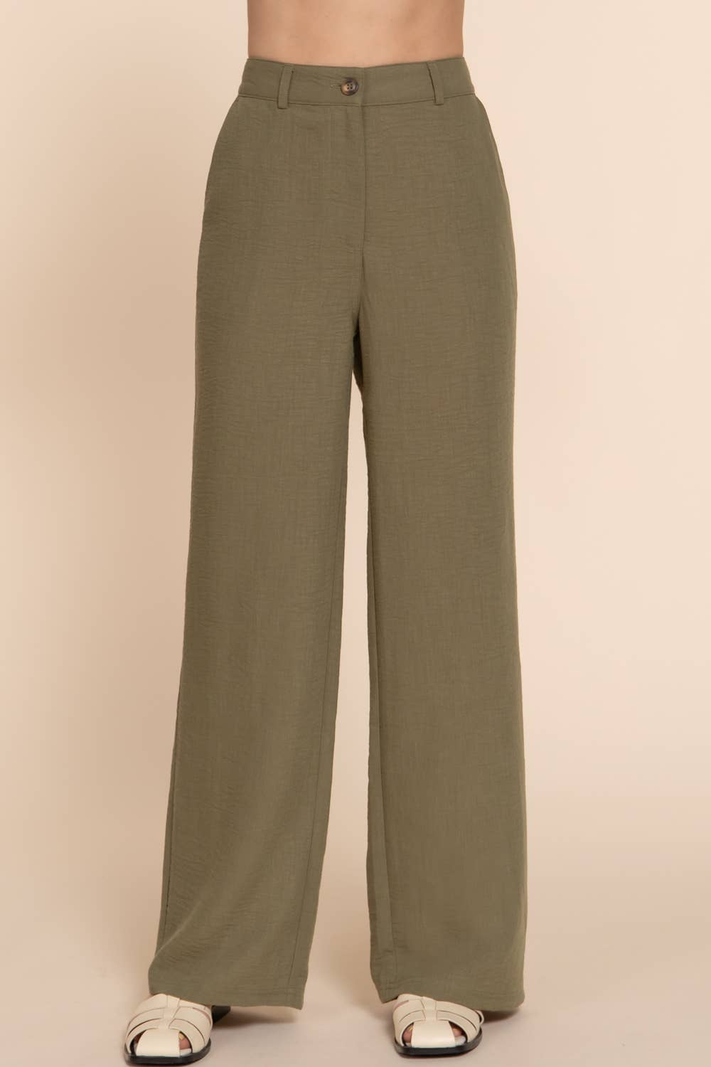 Active Basic | Active USA - Wholesale Pants - Women's - Straight Woven Linen Effect Long Pants1