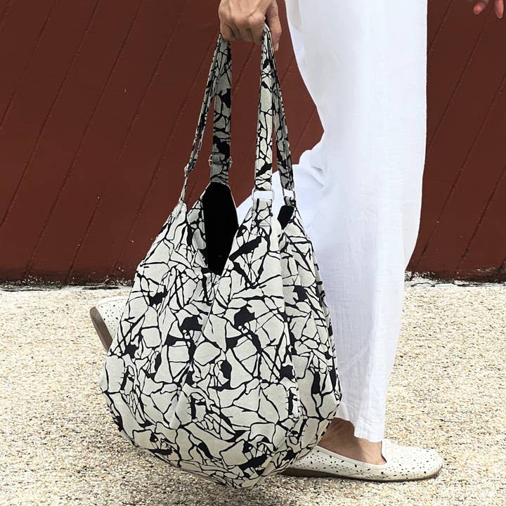 Black Gray Thai Cotton Bag - Marble for wholesale on Faire