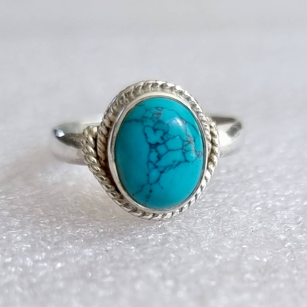 Mistry Gems – Großhandel Cocktail-/Statement-Ring – Unisex Boho Ovaler Türkisring | 925er Sterlingsilber, R4T2