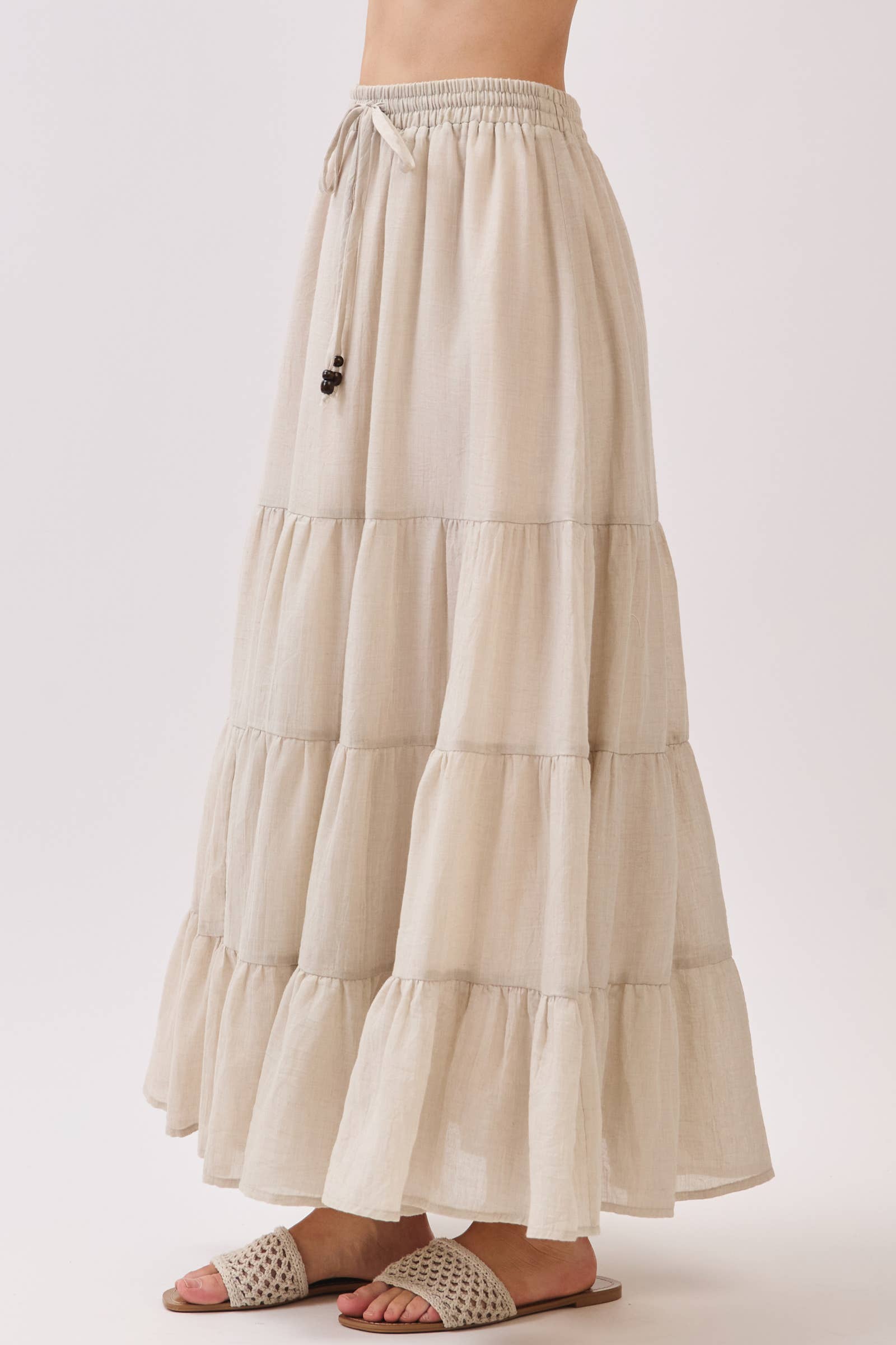 Final Touch - Wholesale Skirt - Women's - Tiered Coconut Tie Detail Maxi Skirt - VS300910