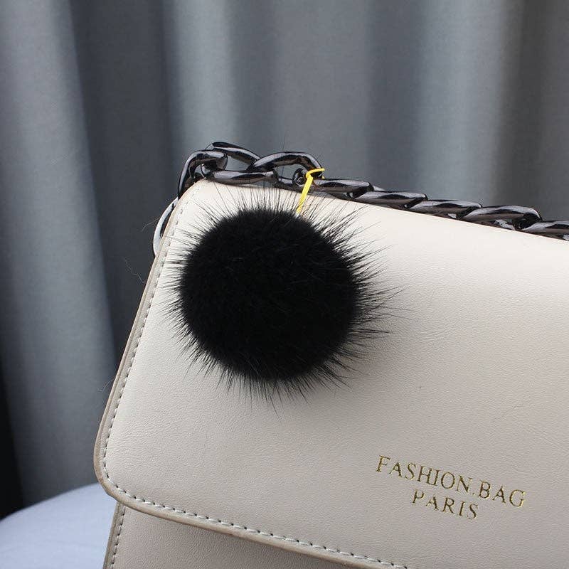 FurDecoration – wholesale Keychain – Women's – Mink Fur Fluffy Ball Keychain with 5CM String Bag0