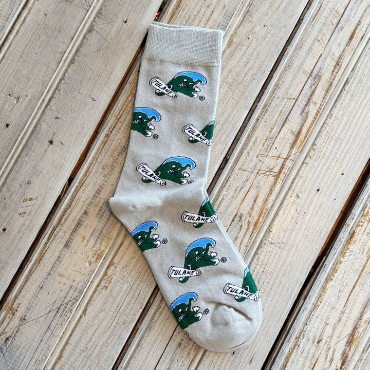 Nolaverse - Wholesale Socks - Unisex - Tulane Angry Wave Sock-grey