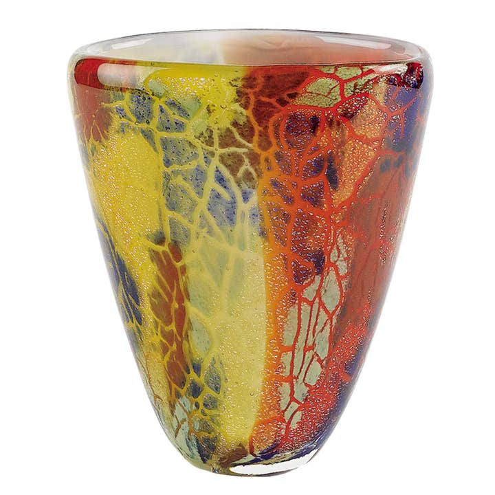 HomeRoots - Wholesale Vase - 8"Orange Red and Yellow Murano GlassAbstract Oval Table Vase1