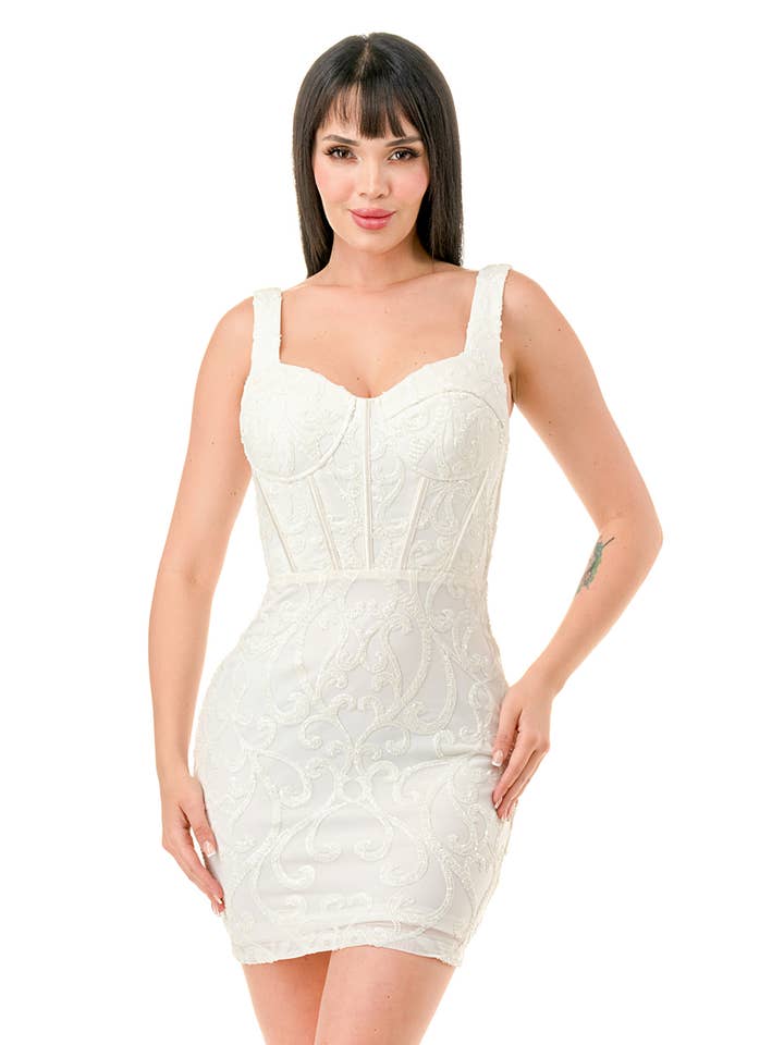 Lovesome – wholesale Dress – Women's – CD55122: SEQUIN EMBELLISHED CORSET STYLE MINI DRESS