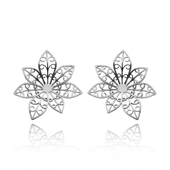 Pendientes de Plata Acero Inoxidable Flor Incrustada para venta al por mayor de IngrossoFashion by INCI SRL