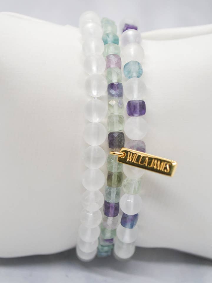 Dromen en aspiraties 14K gouden plaat fluoriet en helder kwarts set van 3 armbanden voor wholesale door Willa James