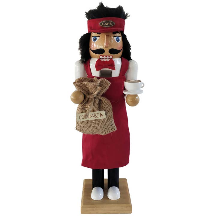 14" Barista Nutcracker for wholesale by Santa’s Workshop Inc.