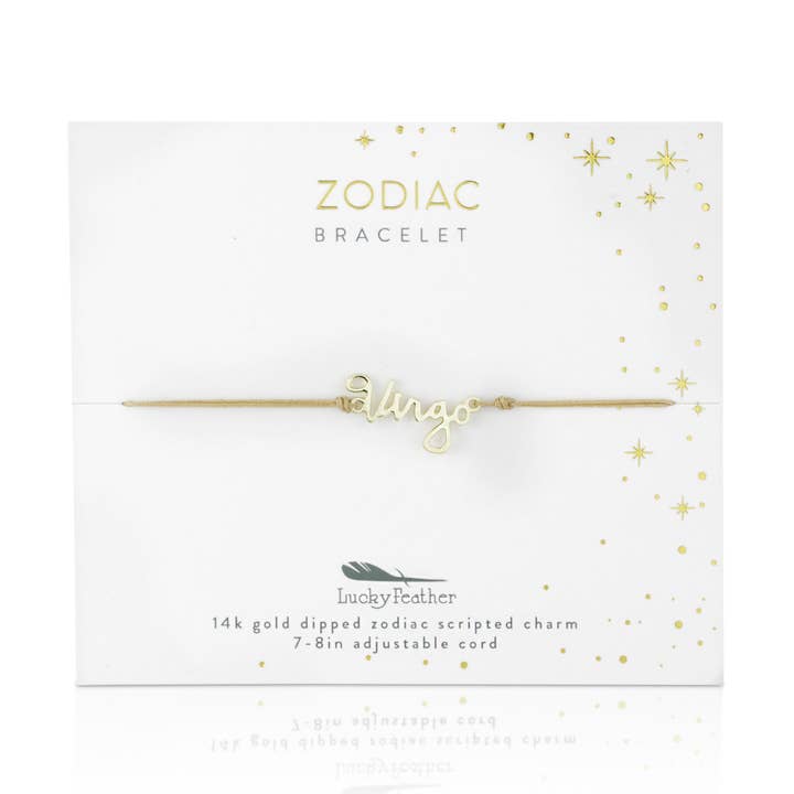 Zodiac Cord Bracelet Gold - VIRGO - August 23 - September 22 for wholesale by Lucky Feather