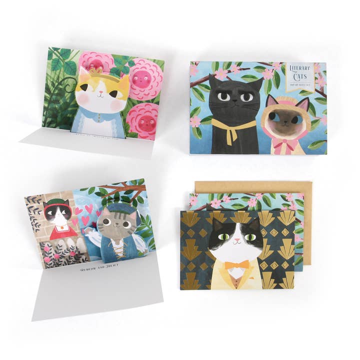 Literary Cats Pop-up Stationery Box Set for wholesale by UWP Luxe