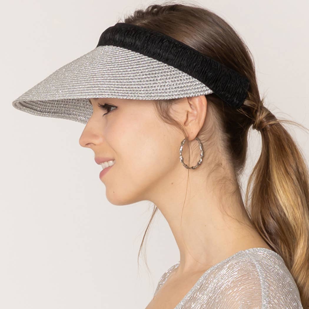 Fashion City – wholesale Visor – Women's – Metallic Straw Natural Material Sun Visor5