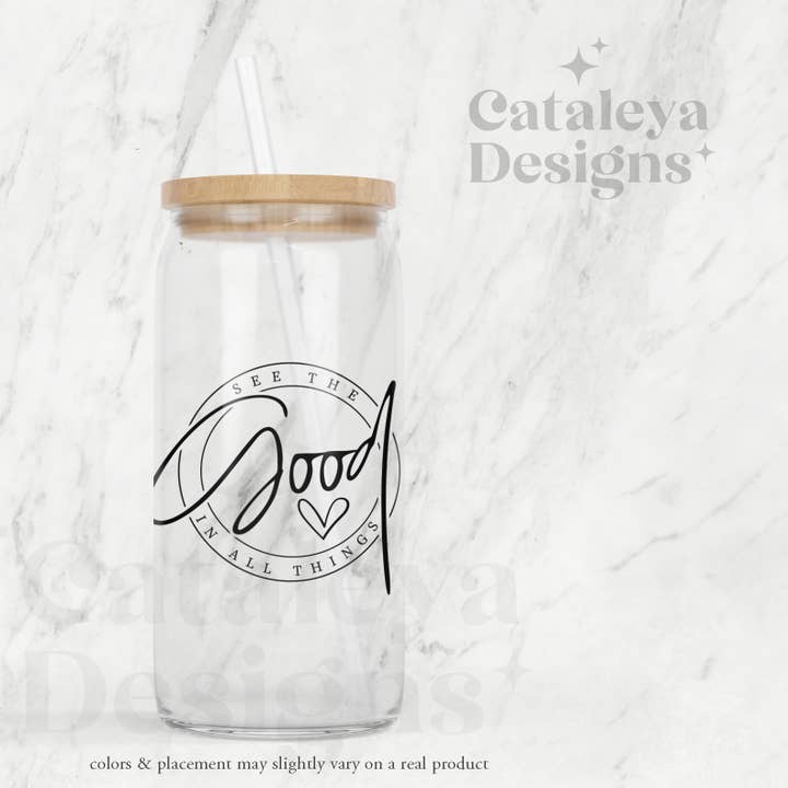 Copo de Café Estético Libbey Glass com Citação "Foque no Bom" por atacado de Cataleya Designs Studio LLC