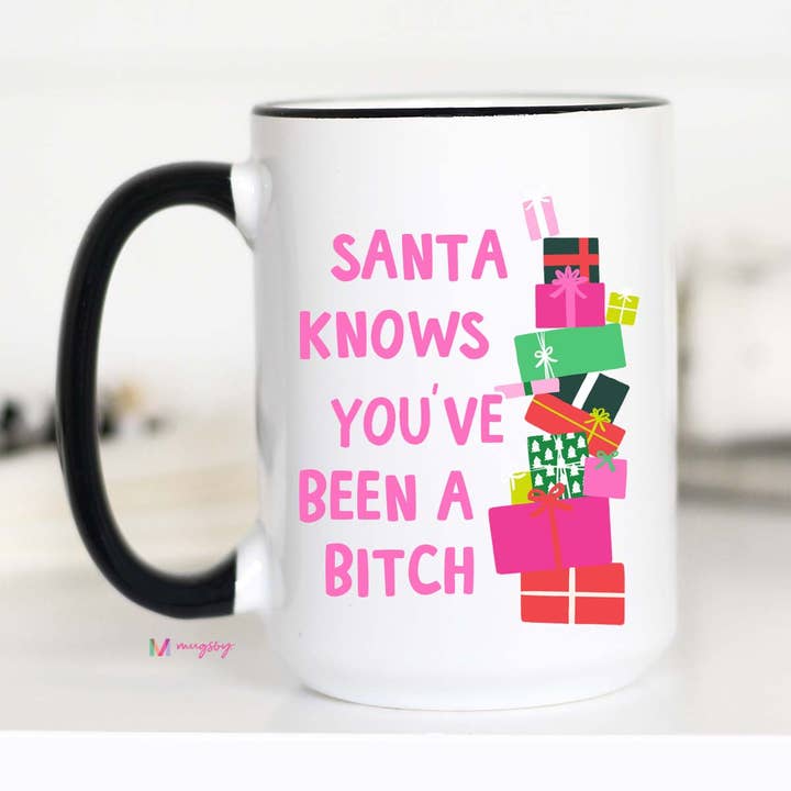 Mugsby - Wholesale Coffee Mug - Santa Knows Funny Christmas Mug, Ceramic Mug, Christmas