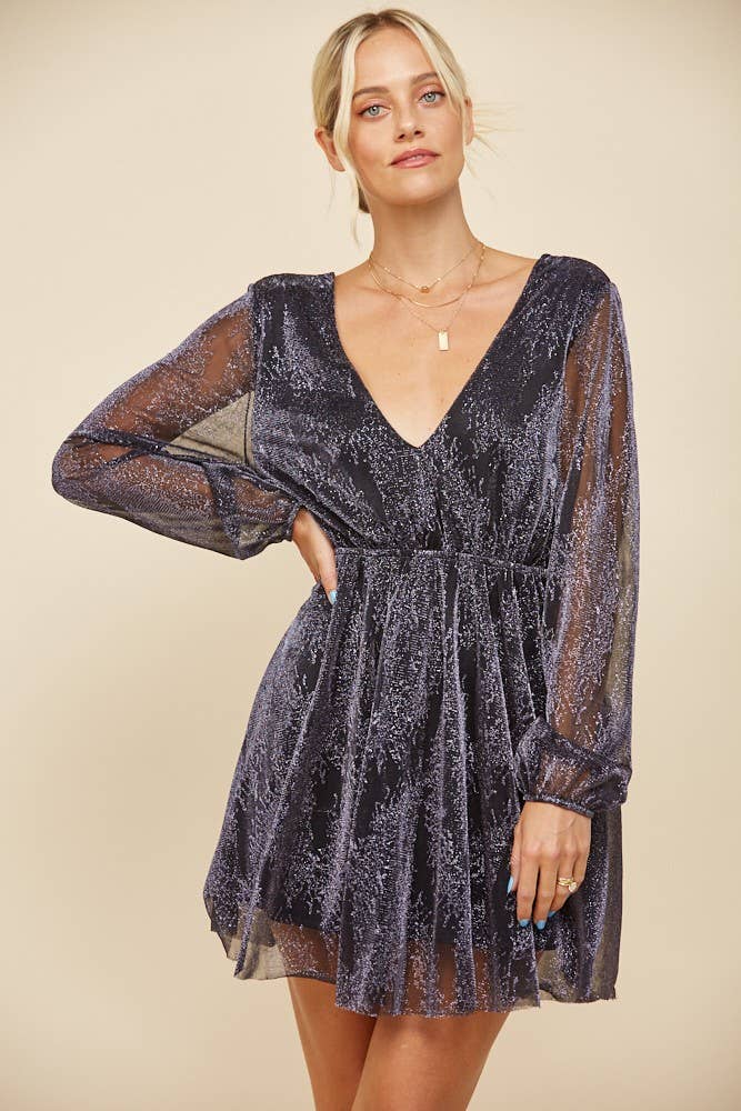 WISTERIA LANE - Wholesale Dress - Women's - SHIMMERING MINI VNECK LONG SLEEVE DRESS 3224DA WINE8