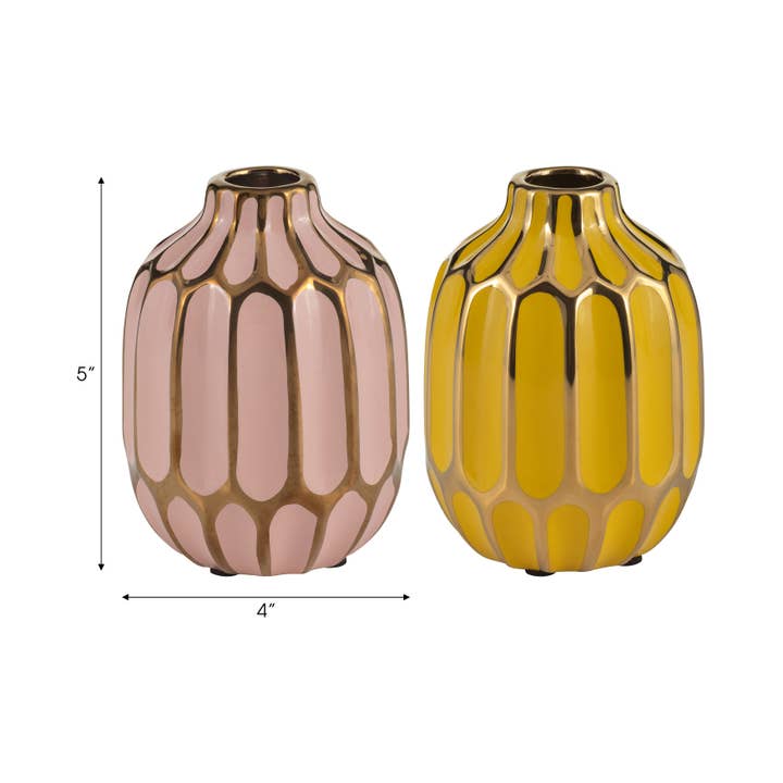 Sagebrook Home - Wholesale Vase - Pink/Yellow 5 in. Ceramic Bud Glam Vases (Set of 2)