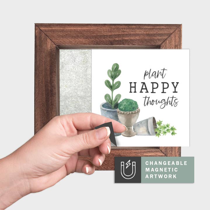 Magnetic Seasonal Decor Insert for Interchangeable Sign (Mini): Plant Happy Thoughts | Spring | Magnetic Sign Blank Sold Separate for wholesale by Simpler Seasons Decor