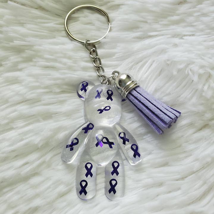 Tots And Tumblers Art - Wholesale Keychain - Women's - Purple Awareness Ribbon Bear Keychain6