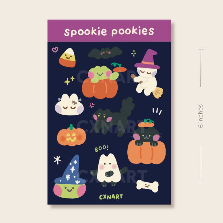 spookie pookies halloween sticker sheet - 4x6 inches for wholesale by CXN ART