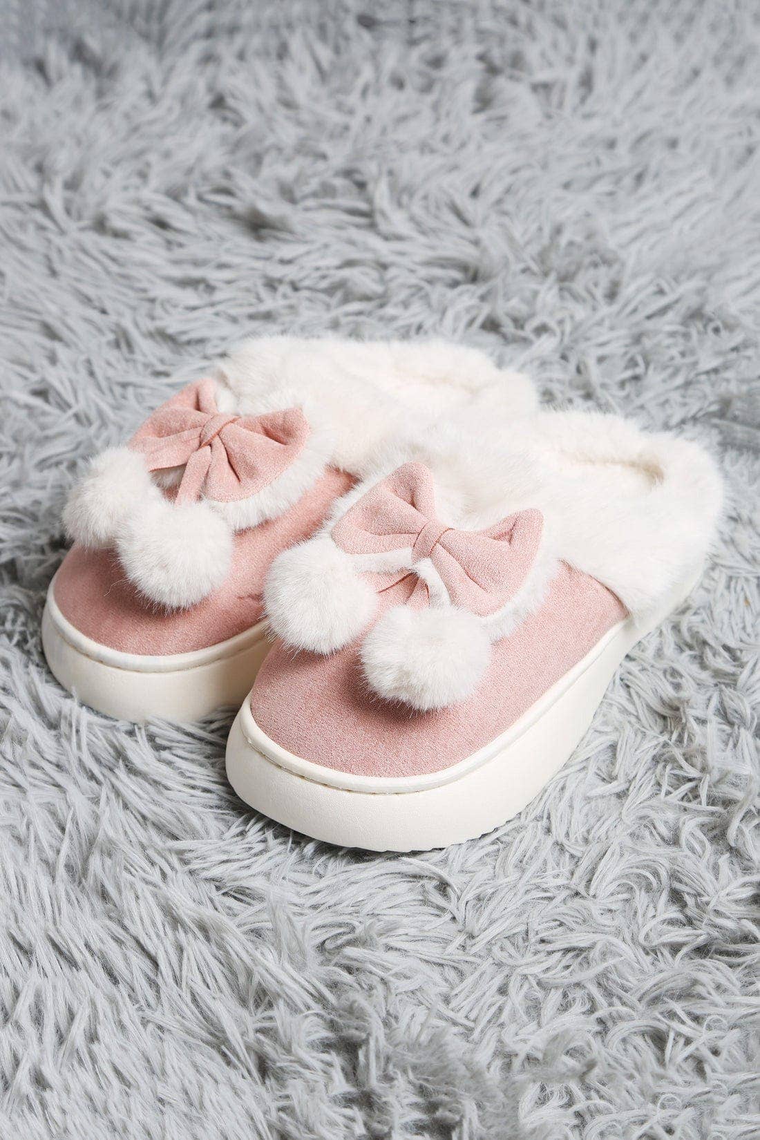 MiMi Wholesale - Wholesale Slippers - Women's - JCL6116 Superlux Faux Suede Fuzzy Bow and Pom Pom Slippers2
