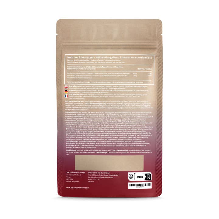 Focus Supplements – Engroshandel Kosttilskud og vitaminer – Jern & B12 (14 mg + 2,5 µg) 240 tabletter