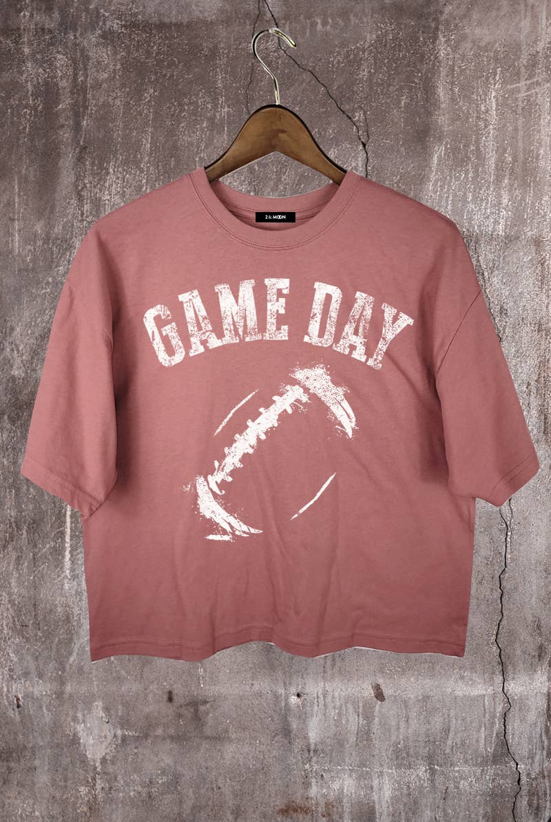 2&moon - Wholesale Screen Printed T-Shirt - Women's - Giving Game Day Football Graphic Crop Tee.3