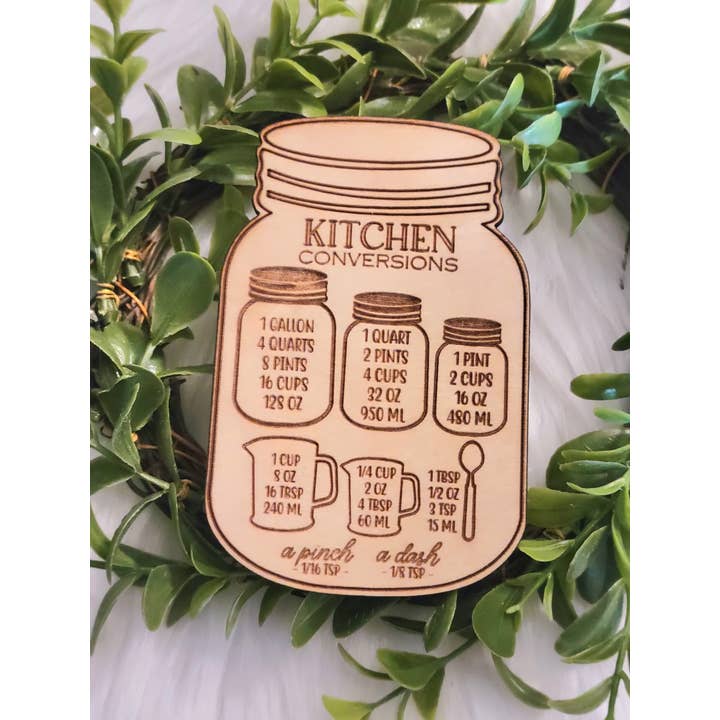 Kitchen Conversions Chart Mason Jar Magnet for wholesale by The Cracked Pig