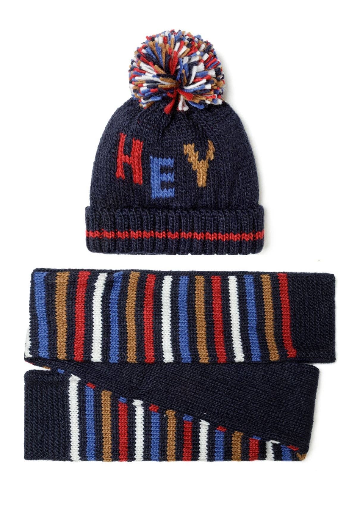 Minoti sp. z o.o. - Wholesale Kids Hat - Kids - Boys knitted hat and scarf set jacquard wording navy 6m-8y2