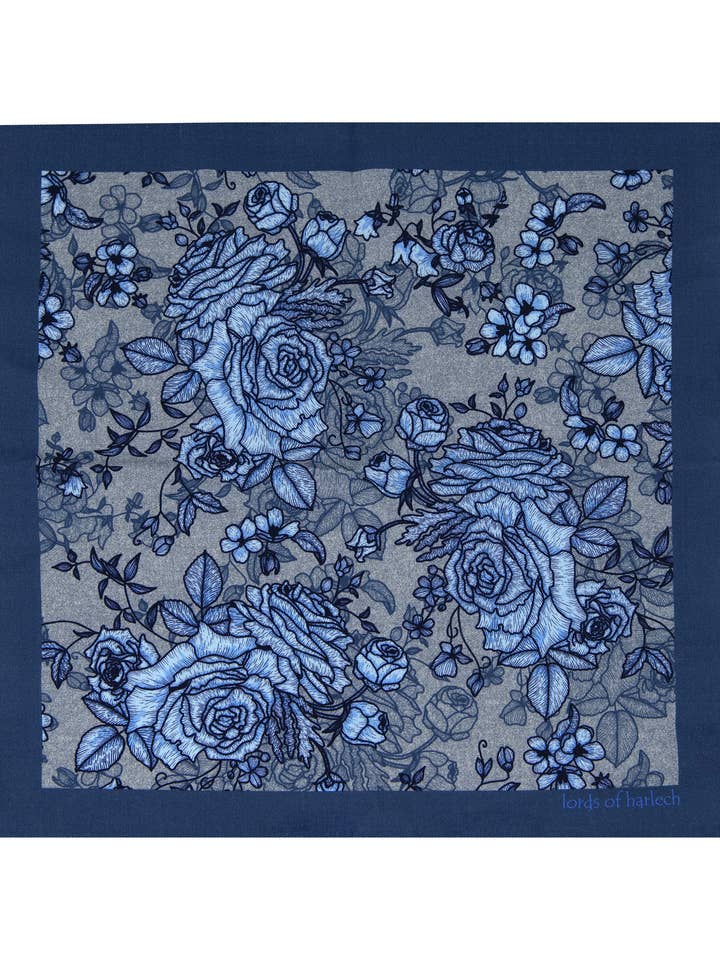 HUDSON ROMA FLORAL MERINO POCKET SQUARE - FLANNEL for wholesale by Lords Of Harlech Accessories