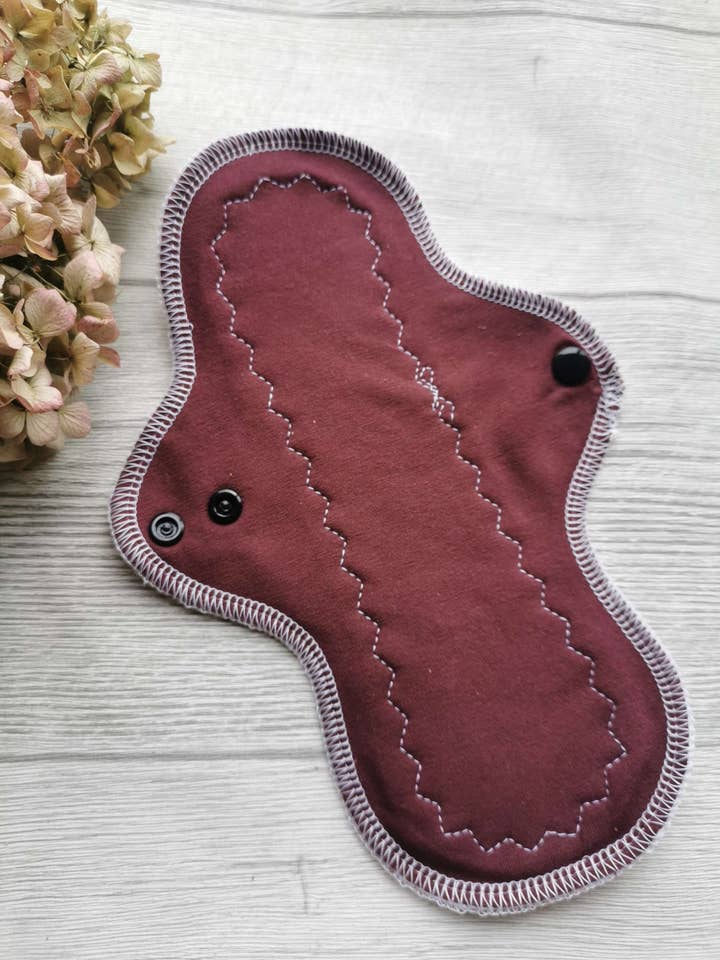 Menstrual cotton cloth pad 26cm, bordeaux for wholesale by KKfabricsandcreations