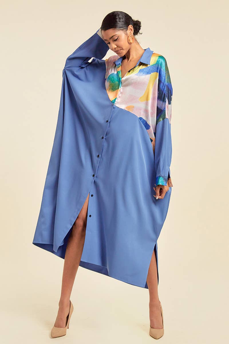 QMP Moda – wholesale Dress – Women's – PLUS - PATTERN BLOCKED SHIRT DRESS WITH POCKETS11