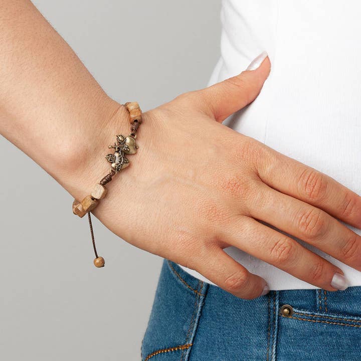 Oremus Mercy - Wholesale Beaded Bracelet - Sacred Hearts Wooden Beads Bracelet 7"3