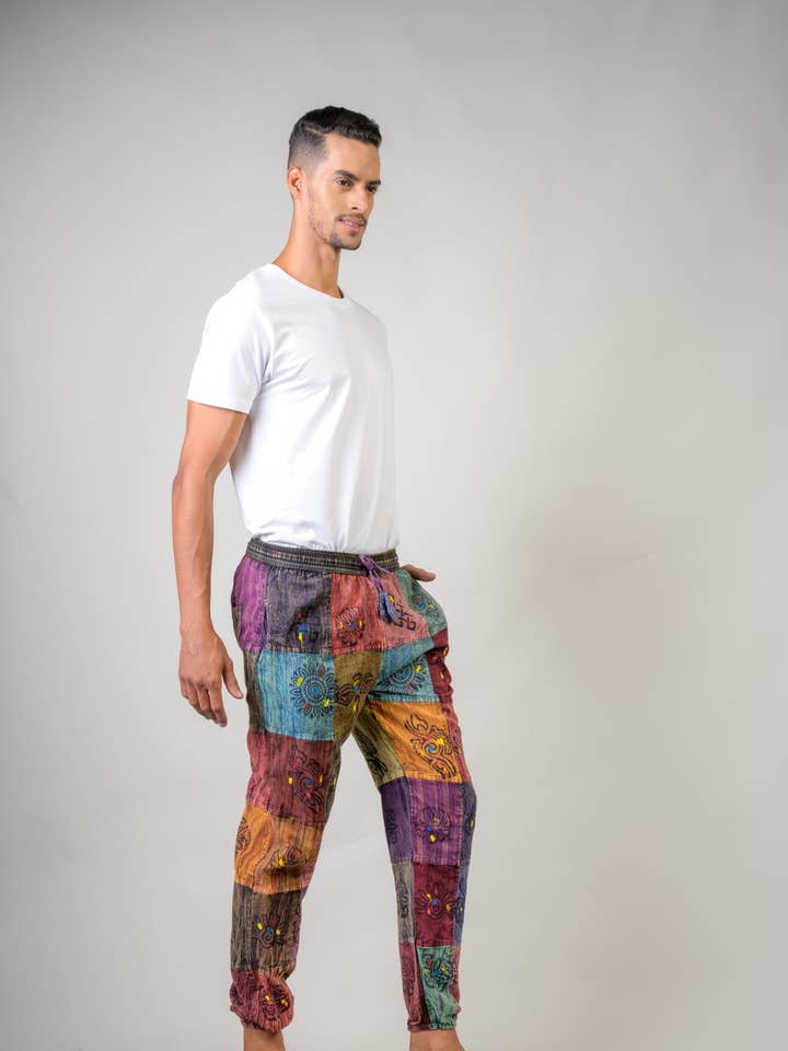 Rhea Patch Cargo Pants, Cotton Boho Bottoms for wholesale by Rhea