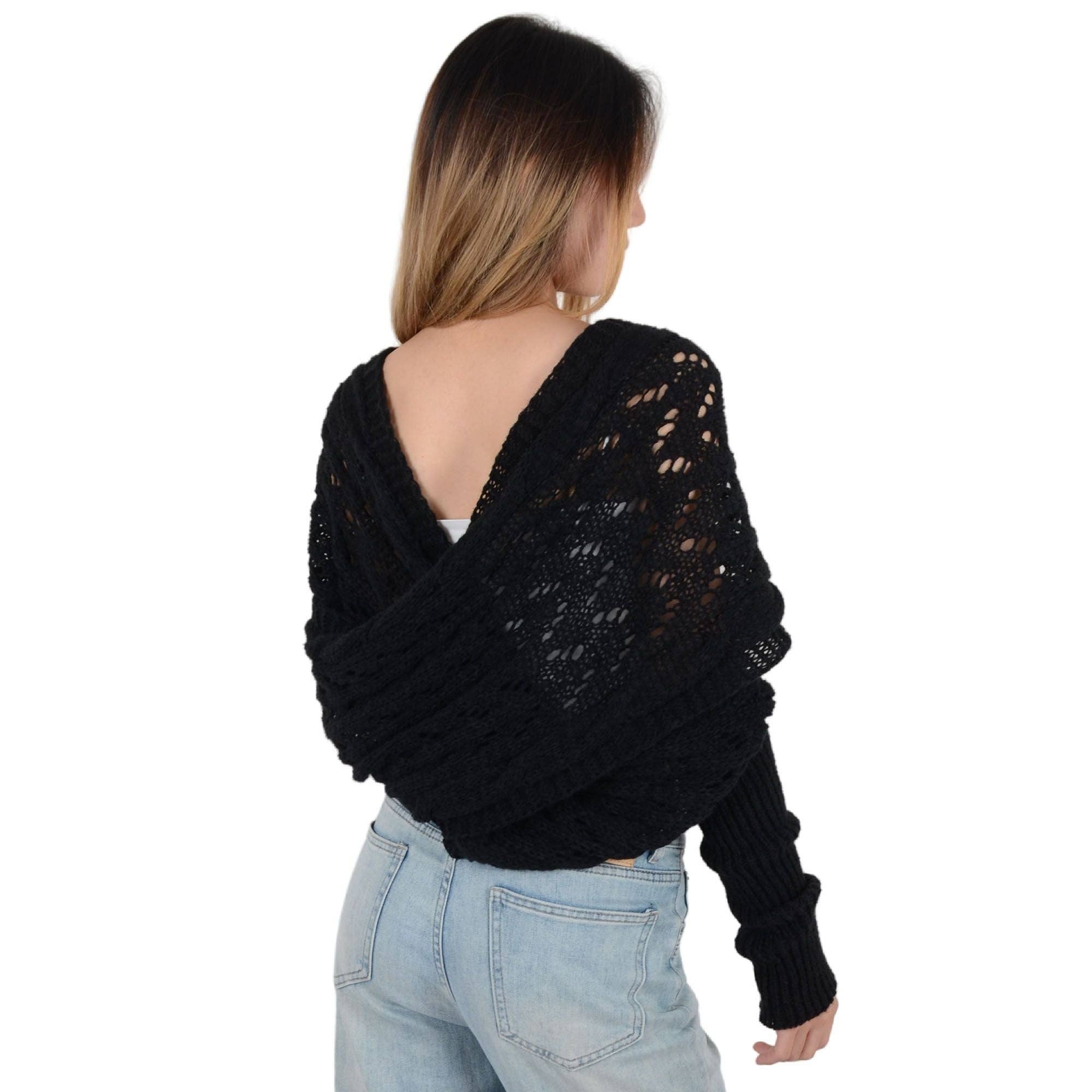 AK Brand – Engroshandel Tørklæde - Dame – Ensfarvet hæklet strikket kabeltørklæde trøjeomslag1