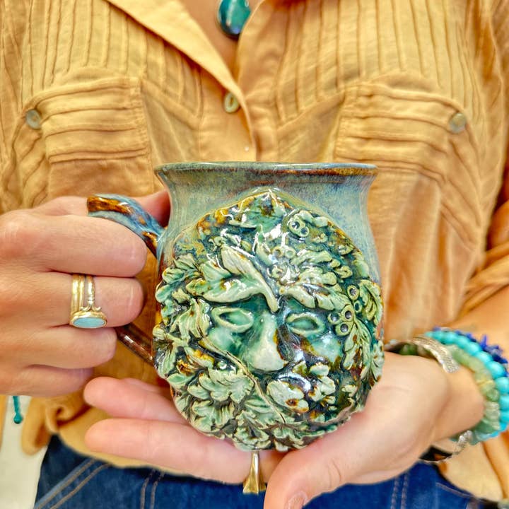 Carys Martin Ceramics - Wholesale Coffee Mug - Green Man Aventurine Crystal Mug