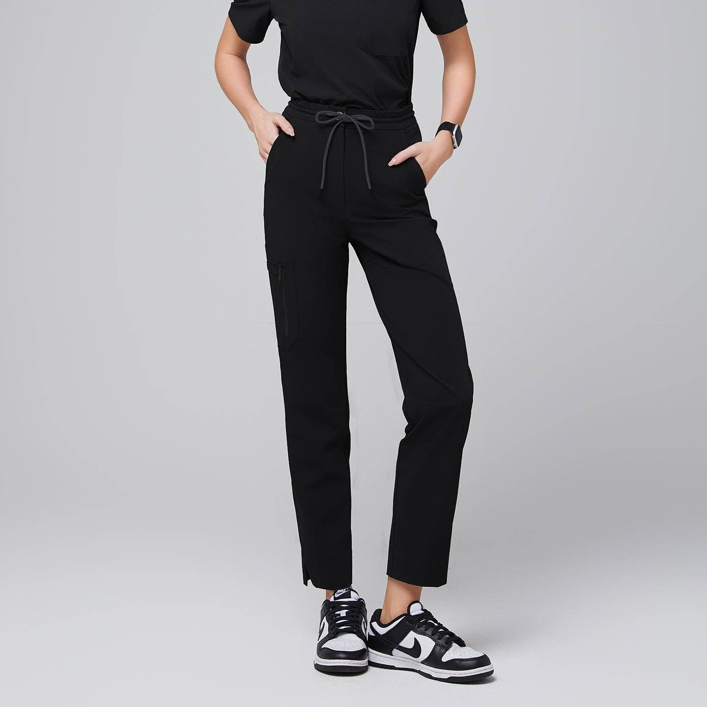 Zenir | Women's Zipper Pocket Split Hem Scrub Pants - Eco Black for wholesale on Faire2