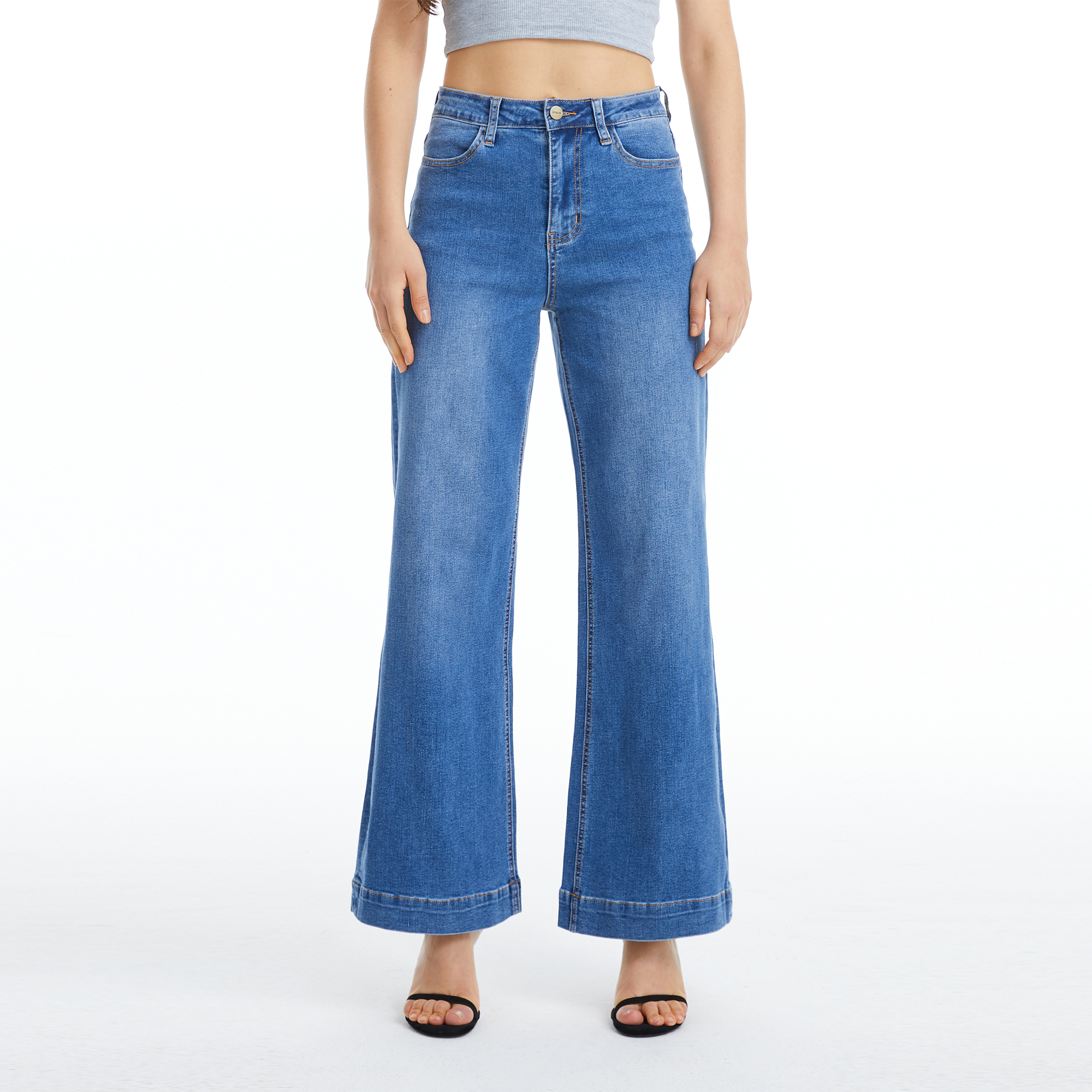 【美品】WAVE DESIGN HIGH WAIST DENIM2 Wholesale HIGH RISE TWO TONE CROSSOVER WAISTBAND STRAIGHT