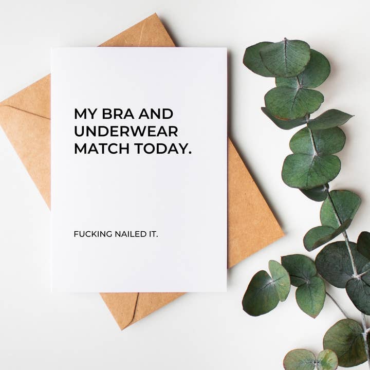 Bra & Underwear Match: Just for Fun Adult Humor Card for wholesale by The Cheeky Press