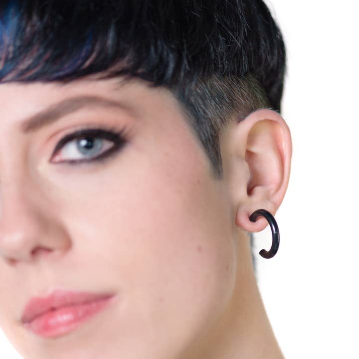 Leetie Lovendale - Wholesale Hoop Earrings - Dark Aqua Blue Skinny Tube Hoop Earrings3